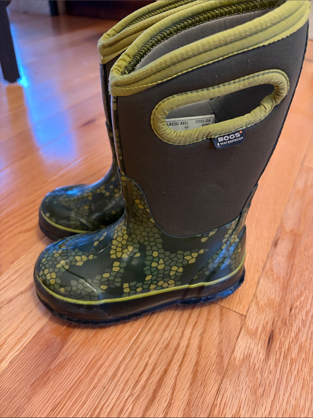 Bogs Kids Olive Green and Yellow Waterproof Rain Boots